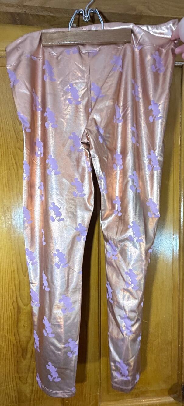 Disney Metallic Rose Gold Mickey Mouse Leggings w/Light Stretch Size XL